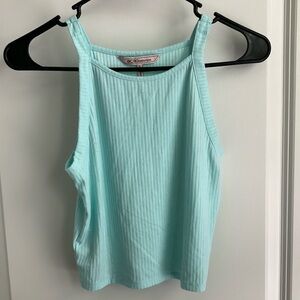 BCBGeneration Aqua Ribbed Crop Tank Top
